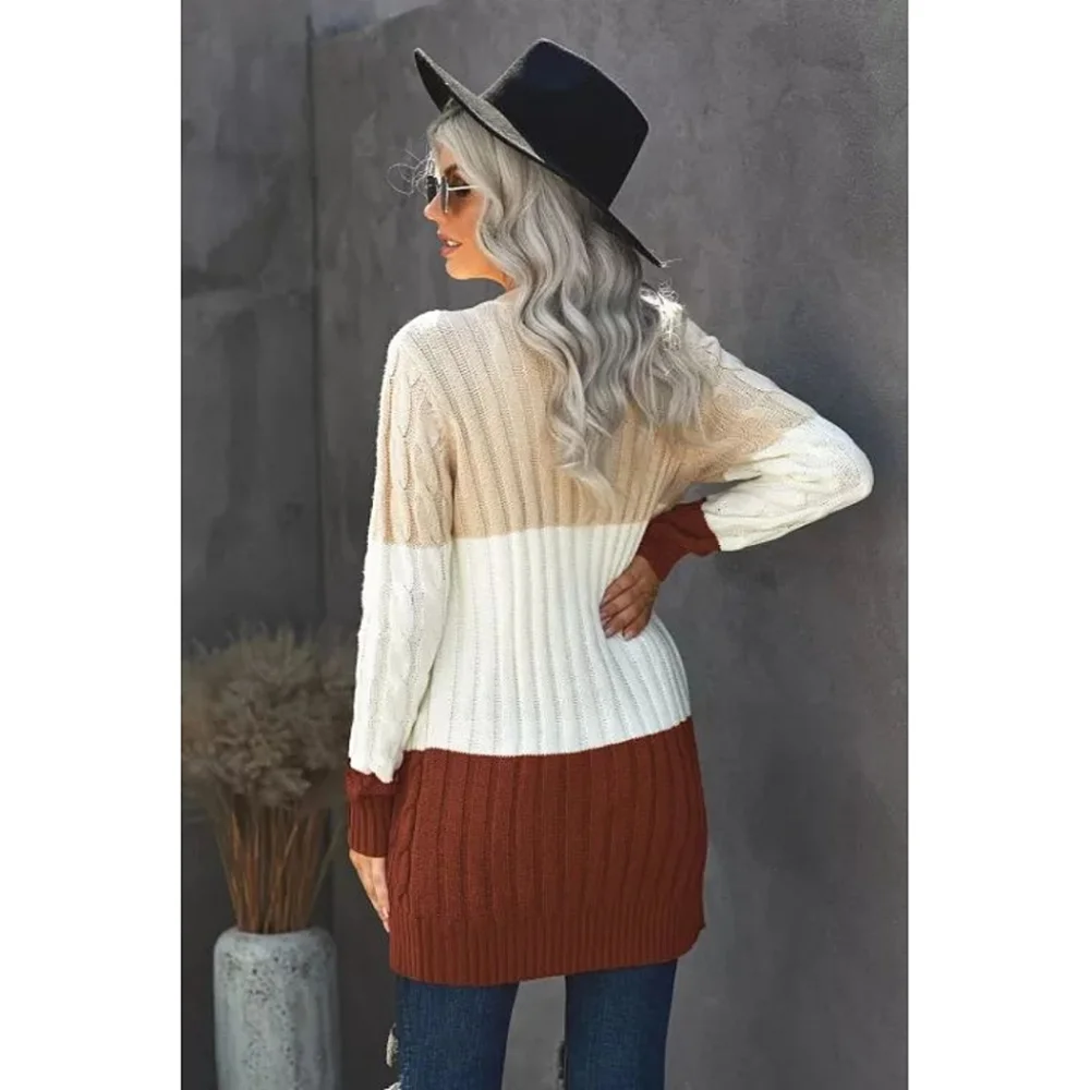 Colorblock Knit Cardigan With Pockets - Picture 3 of 6